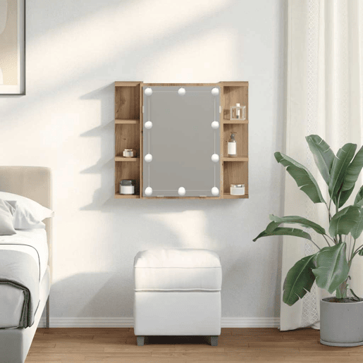 vidaXL Armário espelhado com LED 70x16,5x60 cm carvalho artisiano vidaXL Armário espelhado com LED 70x16,5x60 cm carvalho artisiano
