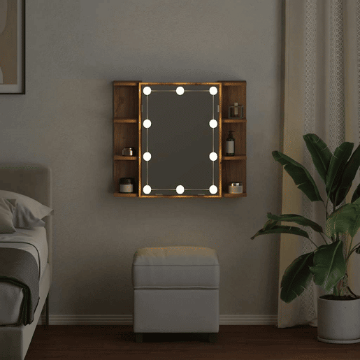 vidaXL Armário espelhado com LED 70x16,5x60 cm carvalho artisiano vidaXL Armário espelhado com LED 70x16,5x60 cm carvalho artisiano