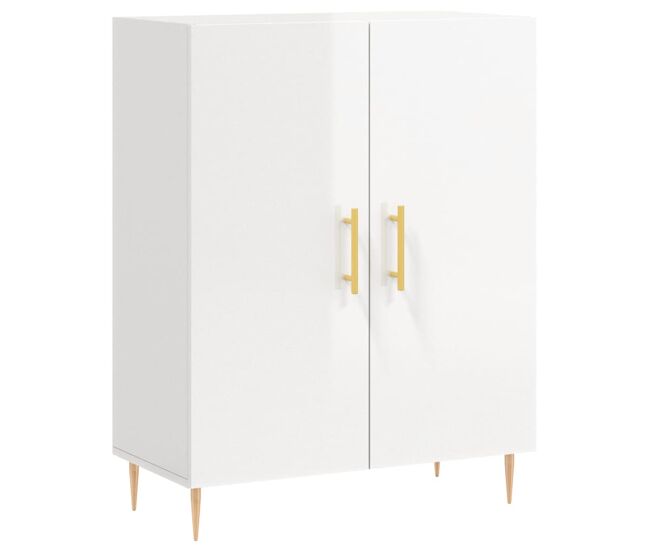 Vidaxl aparador de madera contrachapada blanco brillante 69,5x34x90 cm