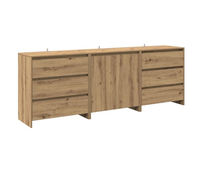 Vidaxl aparador 3 piezas madera contrachapada artesanal roble