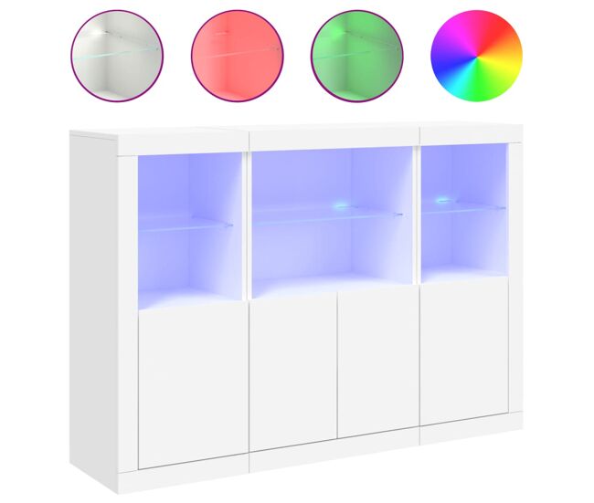 Vidaxl aparadores con luces led 3 piezas madera de ingeniería blanco
