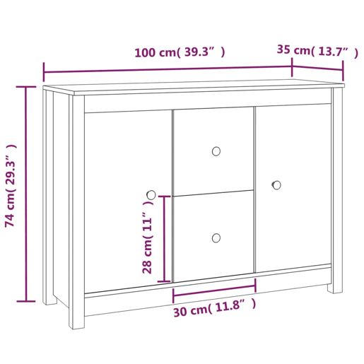 vidaXL Aparador 100x35x74 cm madeira de pinho maciça branco vidaXL Aparador 100x35x74 cm madeira de pinho maciça branco