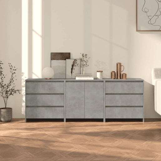 vidaXL 3 pcs aparador em madeira processada cinzento cimento
