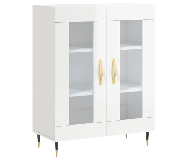 Vidaxl aparador de madera contrachapada blanco brillante 69,5x34x90 cm