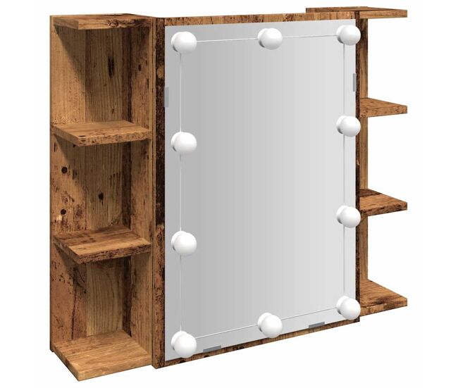 Vidaxl mueble con espejo y led madera vieja 70x16,5x60 cm