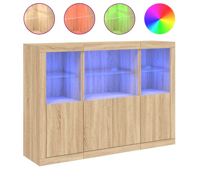 Vidaxl aparador con luz led 3 piezas madera de ingeniería roble sonoma