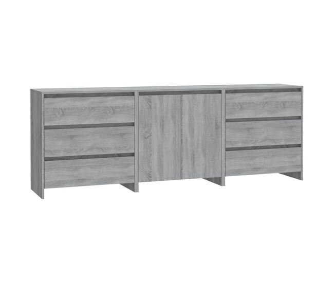 Vidaxl aparador de 3 piezas madera manufacturada gris sonoma