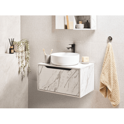 Móvel de casa de banho suspenso PETROLINA 60 cm Mármore branco