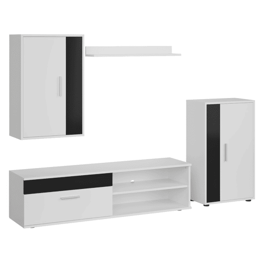 Móveis de TV para sala de estar e sala de jantar em estilo contemporâneo Kolm em preto e branco com 3 portas e 2 prateleiras