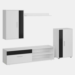 Móveis de TV para sala de estar e sala de jantar em estilo contemporâneo Kolm em preto e branco com 3 portas e 2 prateleiras