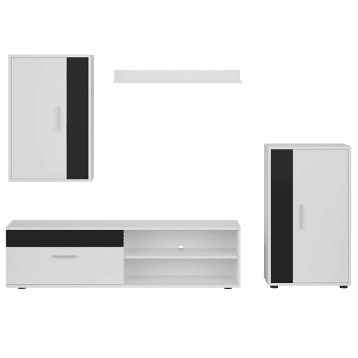 Móveis de TV para sala de estar e sala de jantar em estilo contemporâneo Kolm em preto e branco com 3 portas e 2 prateleiras