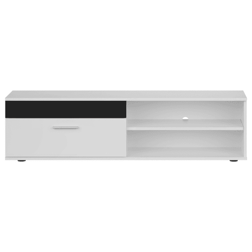 Móveis de TV para sala de estar e sala de jantar em estilo contemporâneo Kolm em preto e branco com 3 portas e 2 prateleiras