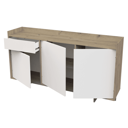 Pacote de móveis para sala de estar e jantar em estilo nórdico em branco fosco e carvalho artesanal Pacote de móveis para sala de estar e jantar em estilo nórdico em branco fosco e carvalho artesanal