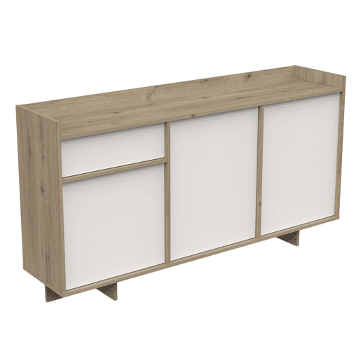Pacote de móveis para sala de estar e jantar em estilo nórdico em branco fosco e carvalho artesanal Pacote de móveis para sala de estar e jantar em estilo nórdico em branco fosco e carvalho artesanal