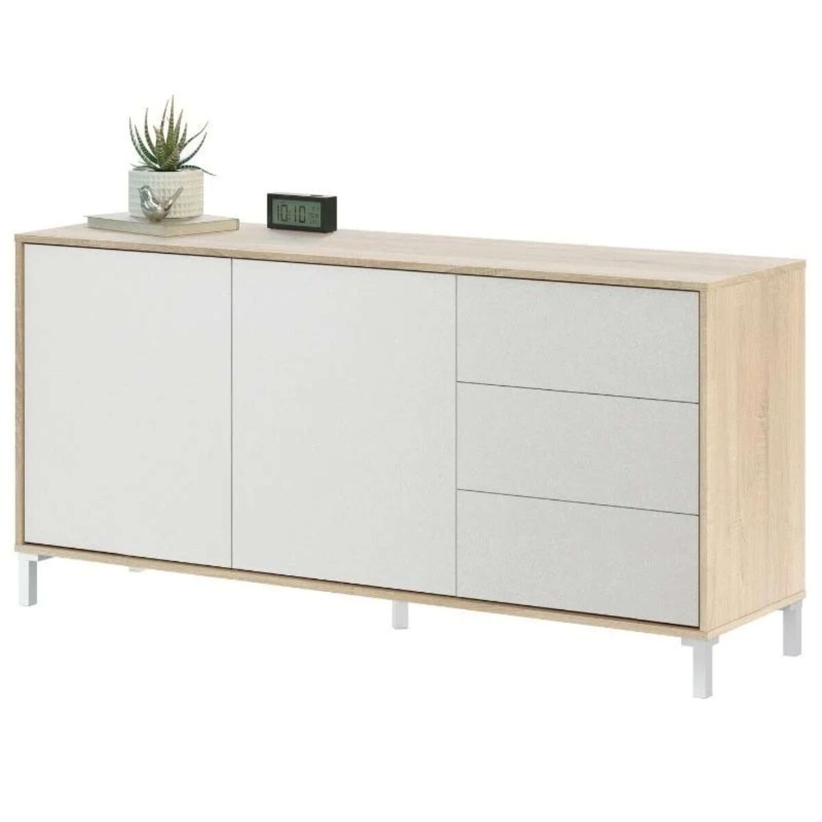 Pack de salón brooklyn en color roble canadian y blanco artik estilo nórdico