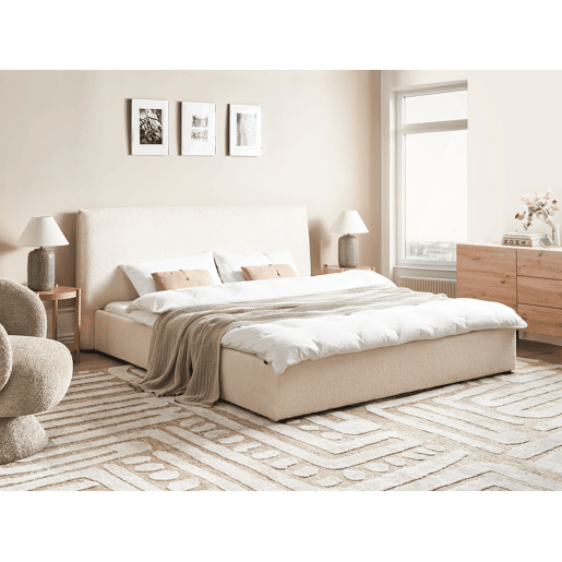 Cama Bouclé LAVAUR 180 x 200 cm Branco creme