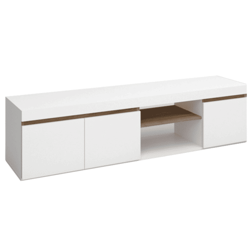 Pacote de móveis para sala de estar e jantar em estilo nórdico Elis em cores brancas e naturais com armário de TV e aparador