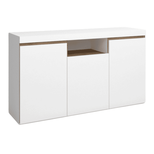 Pacote de móveis para sala de estar e jantar em estilo nórdico Elis em cores brancas e naturais com armário de TV e aparador