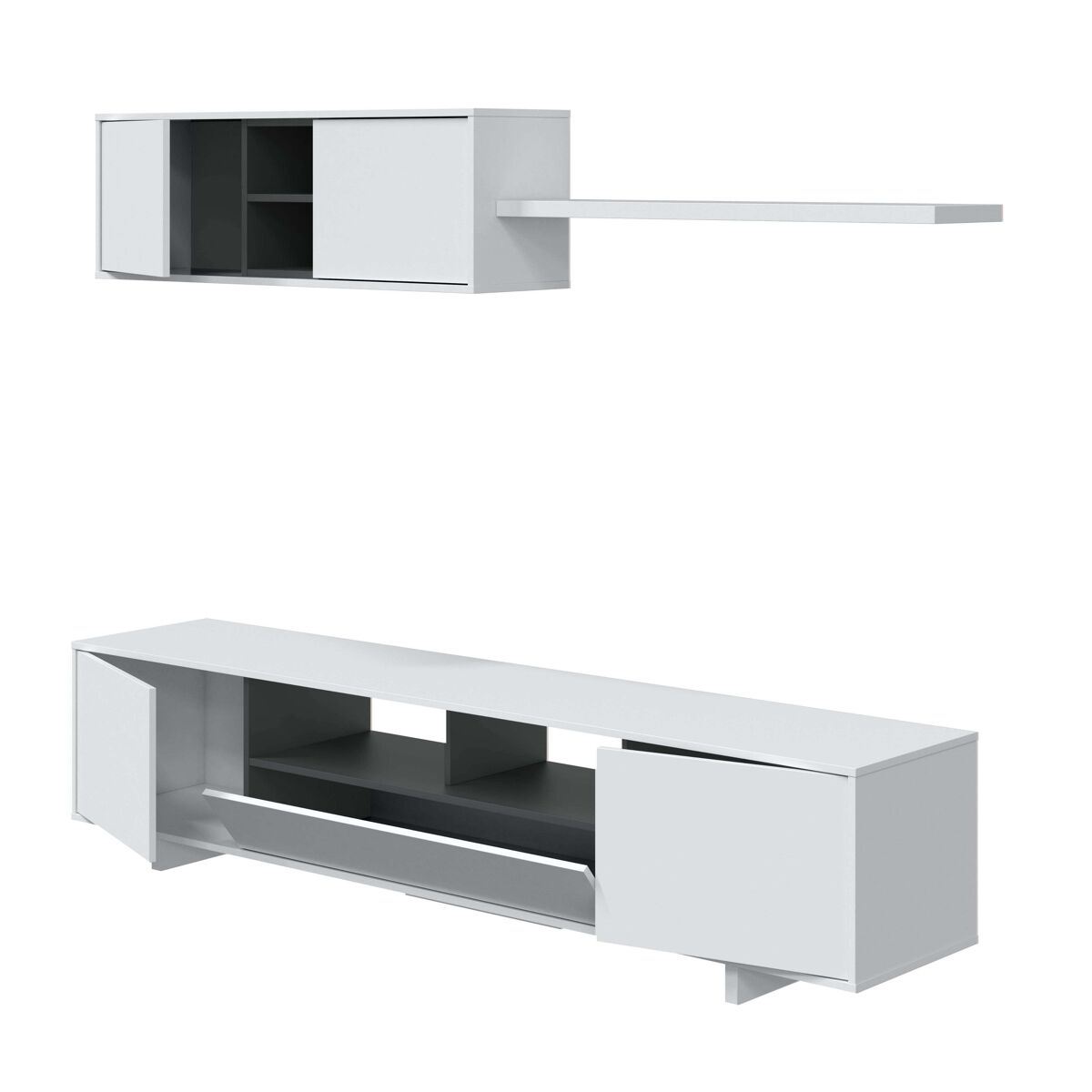 Pack completo muebles salón belus color blanco comedor estilo moderno (mueble modular + mesa de centro + mesa comedor)