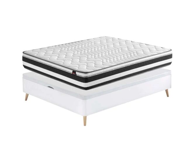 Pack de descanso formado por canapé y colchón de grafeno bio en color blanco con patas
