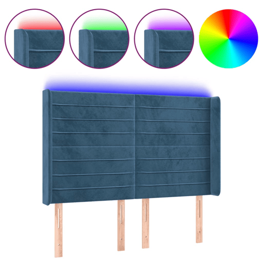 vidaXL Cabeceira cama c luzes LED veludo 147x16x118128cm azul-escuro vidaXL Cabeceira cama c luzes LED veludo 147x16x118128cm azul-escuro