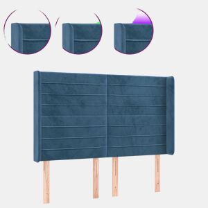 vidaXL Cabeceira cama c luzes LED veludo 147x16x118128cm azul-escuro