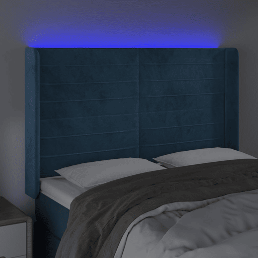 vidaXL Cabeceira cama c luzes LED veludo 147x16x118128cm azul-escuro vidaXL Cabeceira cama c luzes LED veludo 147x16x118128cm azul-escuro