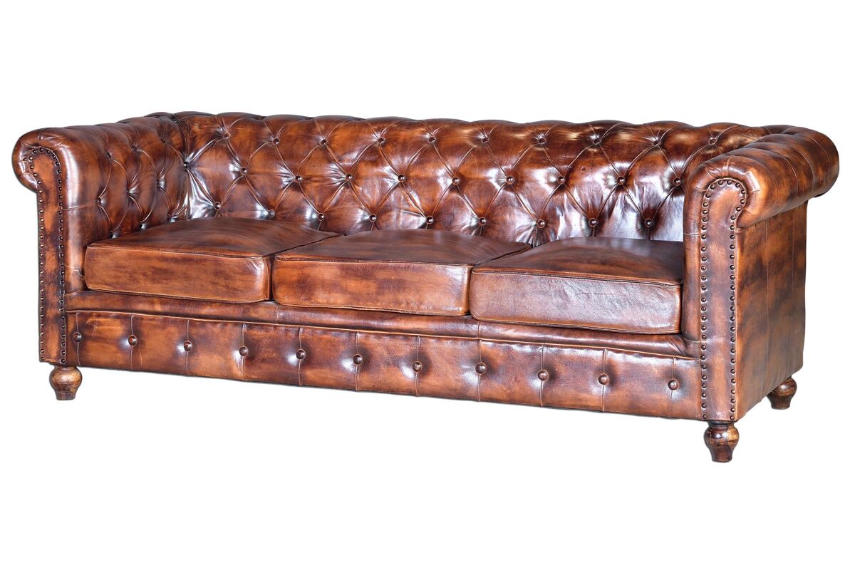 Sofa chester en piel natural