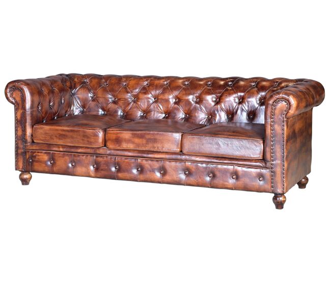Sillon chester 3 plazas marrón.giner y colomer 76x85x200