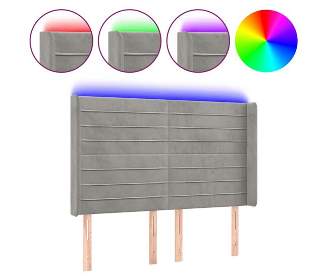 Vidaxl cabecero con led de terciopelo gris claro 147x16x118/128 cm