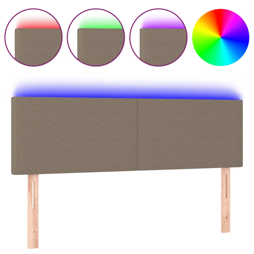 vidaXL Cabeceira cama luzes LED tecido 144x5x7888cm cinza-acastanhado