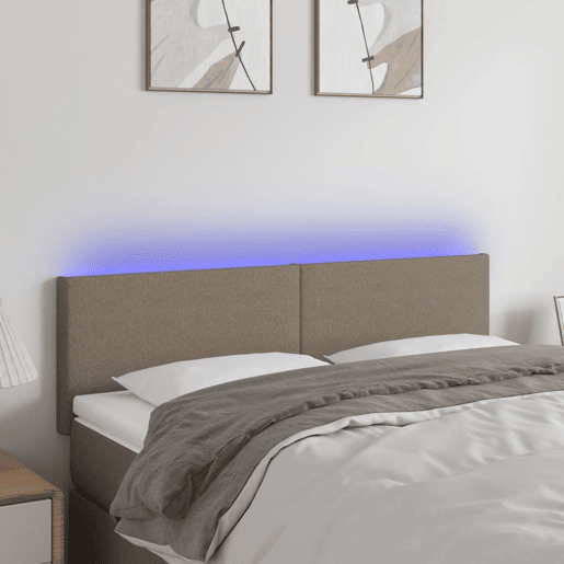 vidaXL Cabeceira cama luzes LED tecido 144x5x7888cm cinza-acastanhado