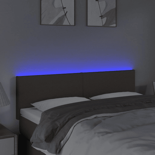 vidaXL Cabeceira cama luzes LED tecido 144x5x7888cm cinza-acastanhado