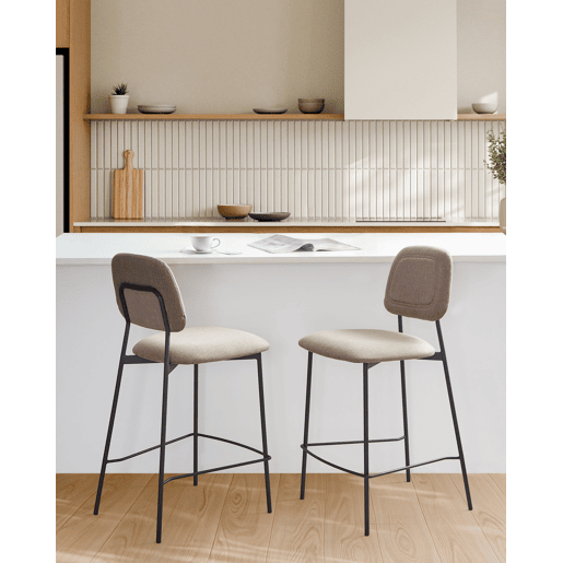 Conjunto de 2 bancos de bar DUETTE Linho sintético Taupe