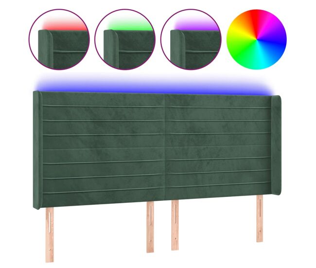 Vidaxl cabecero con led de terciopelo verde oscuro 163x16x118/128 cm