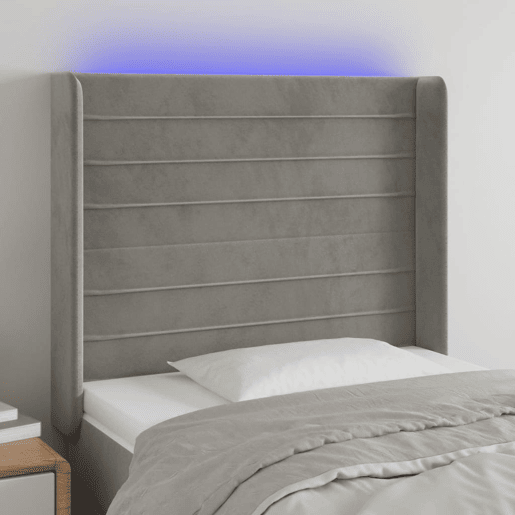 vidaXL Cabeceira cama c luzes LED veludo 103x16x118128cm cinza-claro vidaXL Cabeceira cama c luzes LED veludo 103x16x118128cm cinza-claro