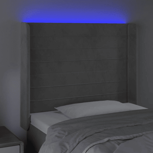vidaXL Cabeceira cama c luzes LED veludo 103x16x118128cm cinza-claro vidaXL Cabeceira cama c luzes LED veludo 103x16x118128cm cinza-claro