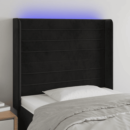 vidaXL Cabeceira de cama c luzes LED veludo 83x16x118128 cm preto