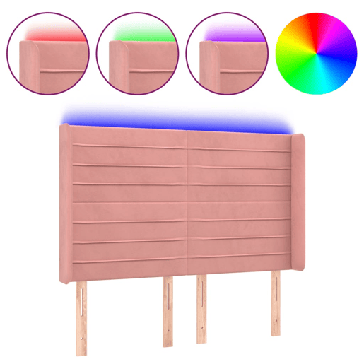 vidaXL Cabeceira de cama c luzes LED veludo 147x16x118128 cm rosa vidaXL Cabeceira de cama c luzes LED veludo 147x16x118128 cm rosa