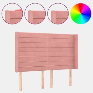 vidaXL Cabeceira de cama c luzes LED veludo 147x16x118128 cm rosa