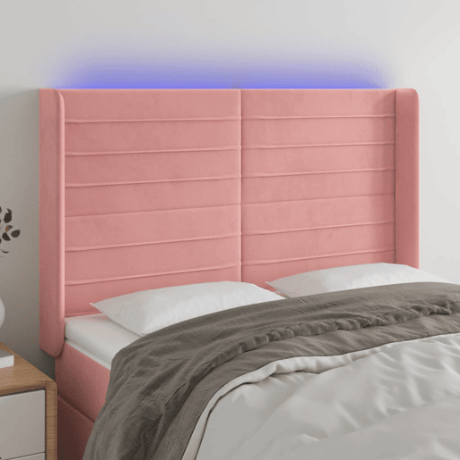 vidaXL Cabeceira de cama c luzes LED veludo 147x16x118128 cm rosa vidaXL Cabeceira de cama c luzes LED veludo 147x16x118128 cm rosa