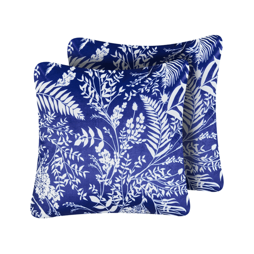 Conjunto de 2 almofadas de jardim GLIMMER Padrão de plantas 45 x 45 cm Azul