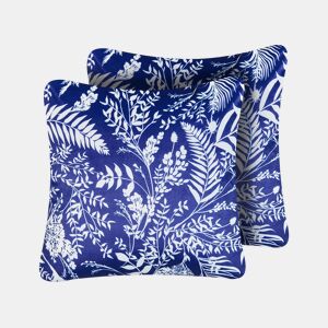 Conjunto de 2 almofadas de jardim GLIMMER Padrão de plantas 45 x 45 cm Azul