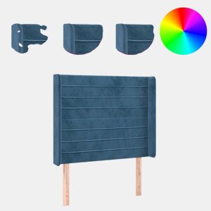 vidaXL Cabeceira cama c luzes LED veludo 93x16x118128 cm azul-escuro