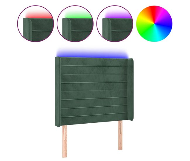 Vidaxl cabecero con led de terciopelo verde oscuro 93x16x118/128 cm