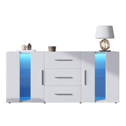 Móvel de TV 140cm de mdf com 2 portas,3 gavetas e luz led,branco