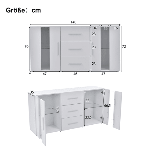 Móvel de TV 140cm de mdf com 2 portas,3 gavetas e luz led,branco