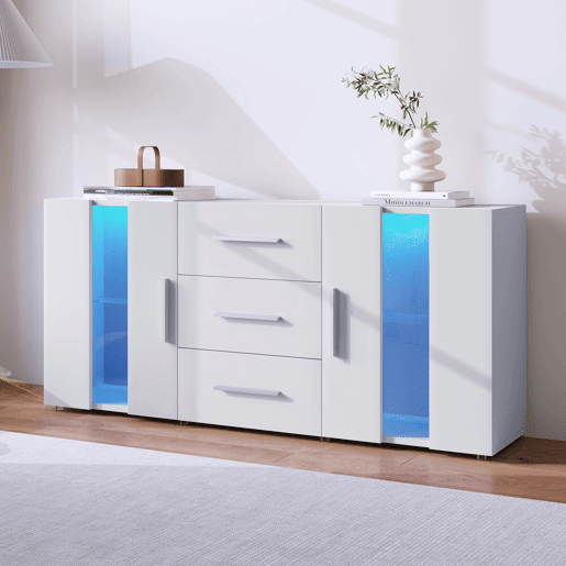 Móvel de TV 140cm de mdf com 2 portas,3 gavetas e luz led,branco