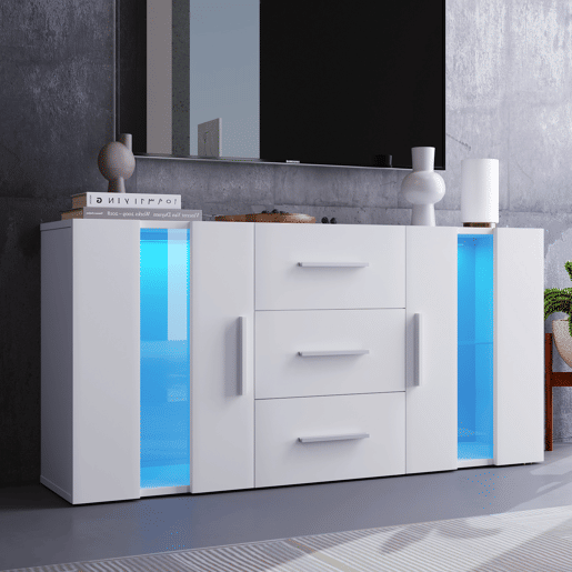 Móvel de TV 140cm de mdf com 2 portas,3 gavetas e luz led,branco