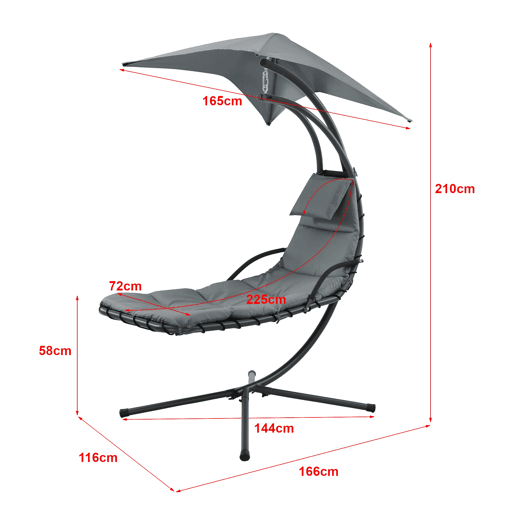 Espreguiçadeira suspensa com suporte 166 x 116 x 210 cm preto cinza 03_0006399